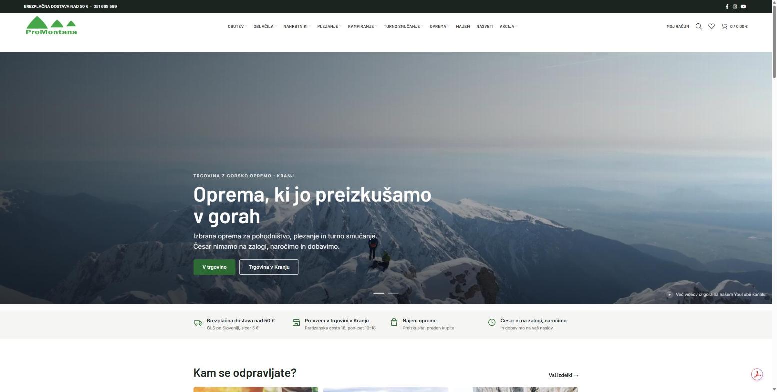 Naslovnica prenovljene spletne trgovine ProMontana